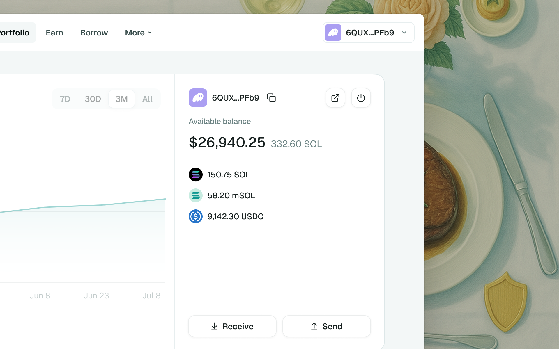 mSOL balance shown alongside SOL and USDC in the wallet balance breakdown